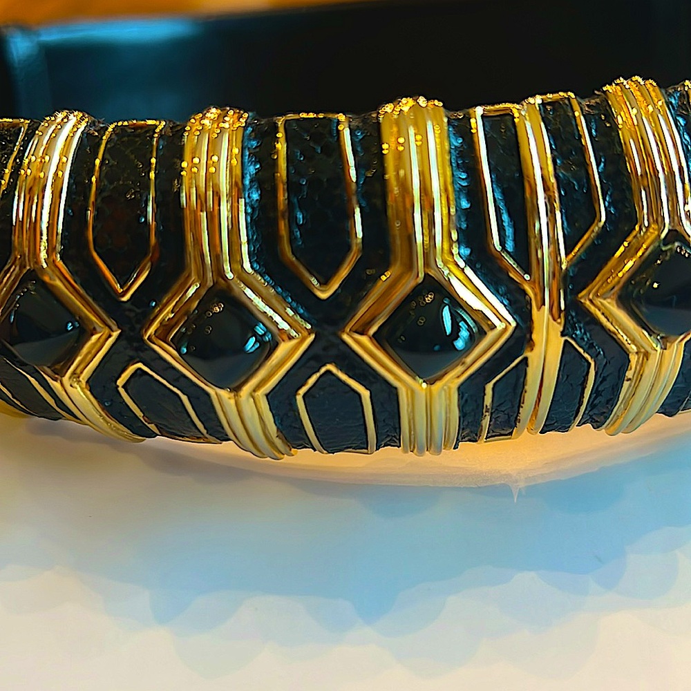 Judith LeiberSignedOnyx&GoldSnakeskin AdjustableWideBlackBeltRareCollectibleMint